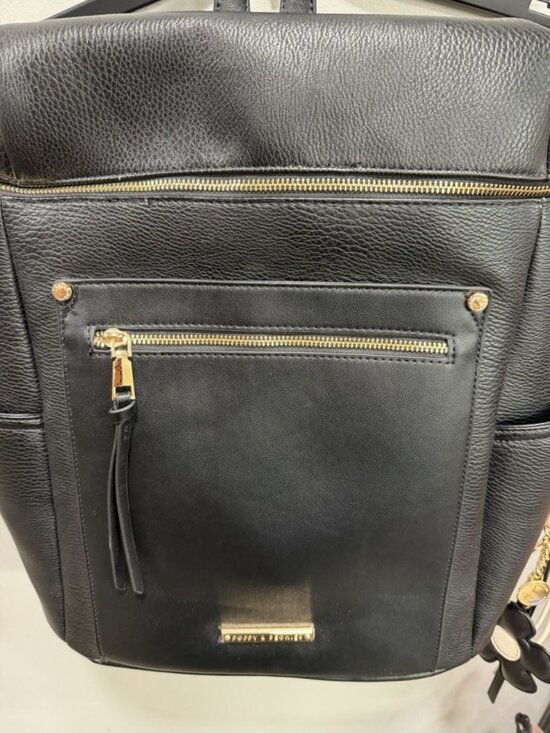 Poppy & Peonies Commuter Backpack Black Pebbled Vegan Leather Unisex Bag main image 5
